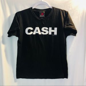 Johnny Cash tee. All black with CASH on the front.
